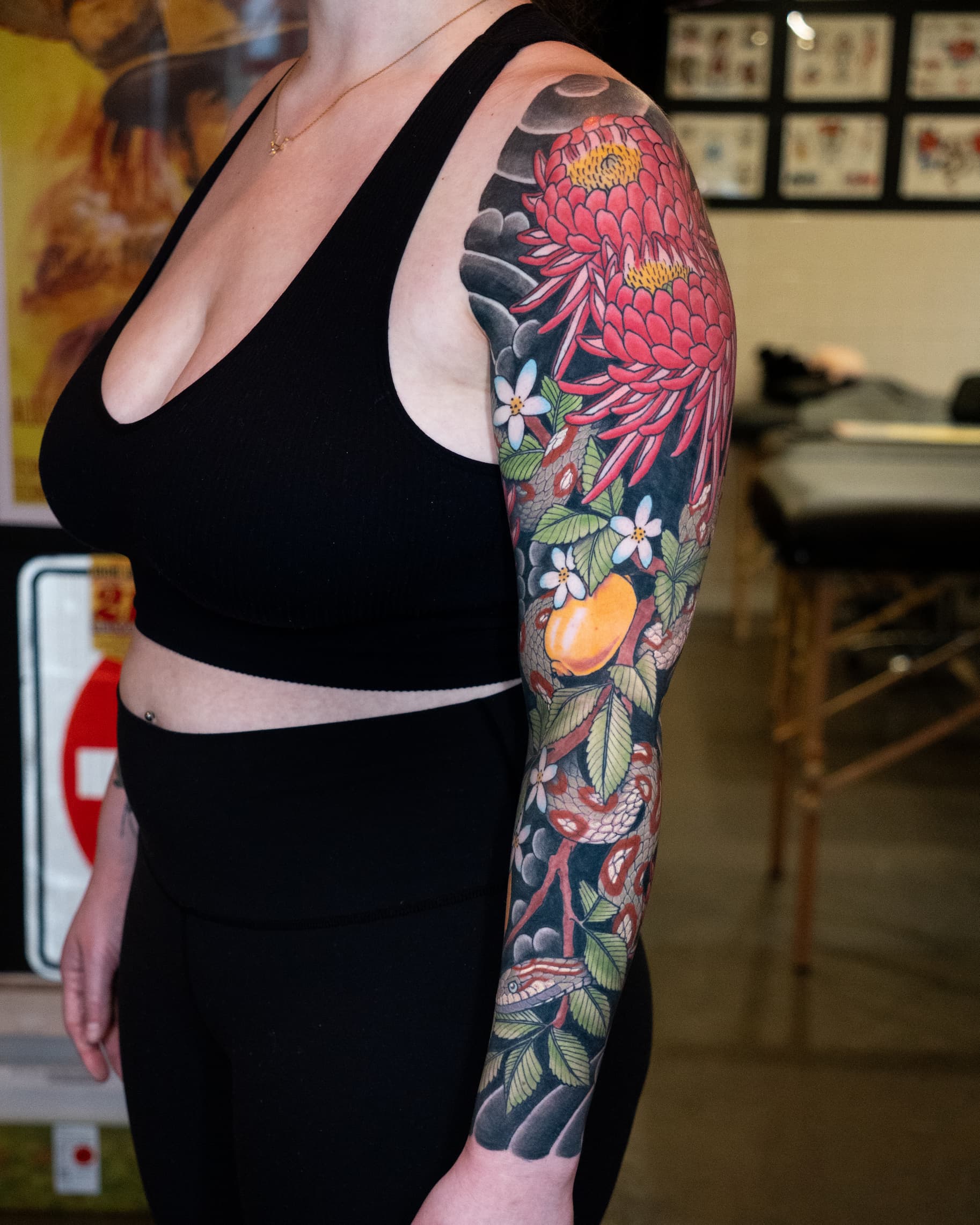 traditional japanese snake arm sleeve done at 46 tattoo toronto